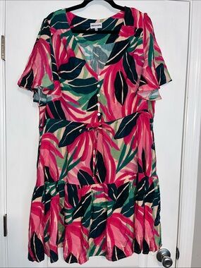 Proud Poppy Tropical Button-Front Tie Waist Dress